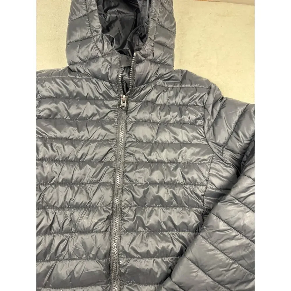 Lands End Girls L 10-12 Black Hooded Lightweight Puffer Jacket Full Zip
